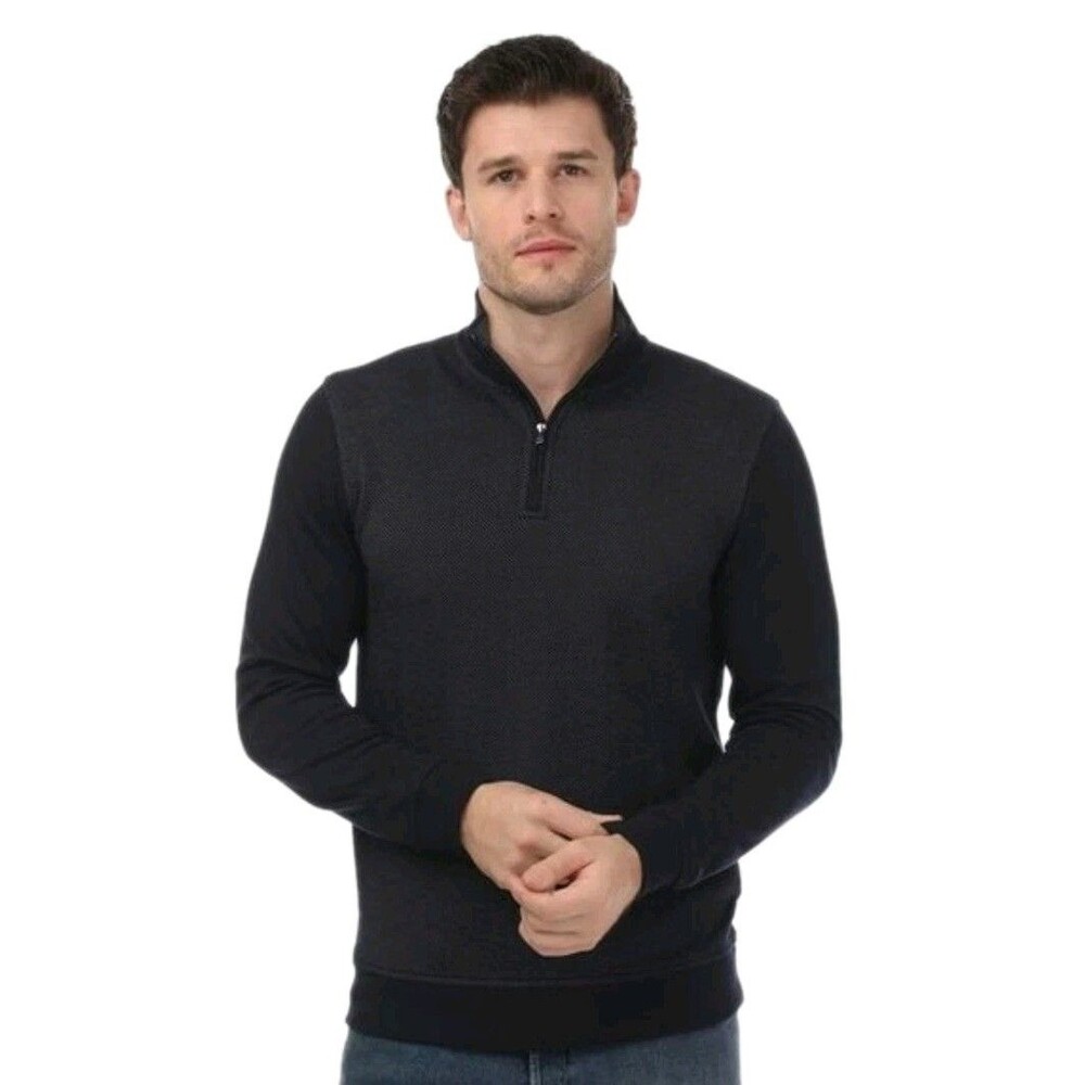Ted Baker Men's Textured 1/4 Zip Cotton Knit Pullover Sweater Top Black Size L